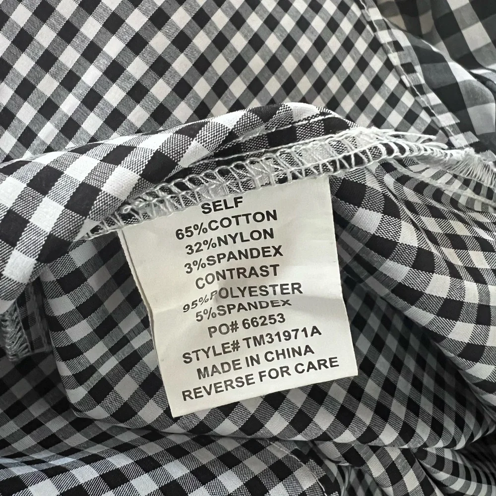 🔥🔥Timing Womens Size L Long Sleeve Shirt Black/White Check Off Shoulder Ruffle - Picture 4 of 5